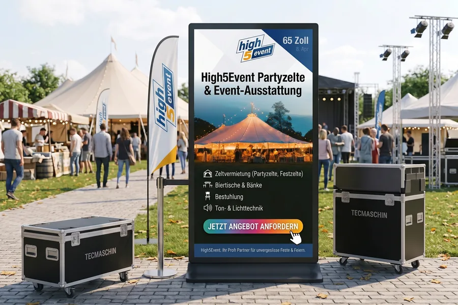 Digitale Werbeanzeige 65 Zoll als Aufsteller auf einem Fest im Zollernalbkreis – high5event